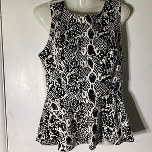 Alberto Makali Peplum Style Black & White Animal Print Top SZ 8